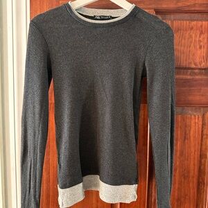 Zara Charcoal Ribbed Knit Top